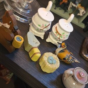 (#15) Vintage Ceramic and Wooden Figurines Trinket Set